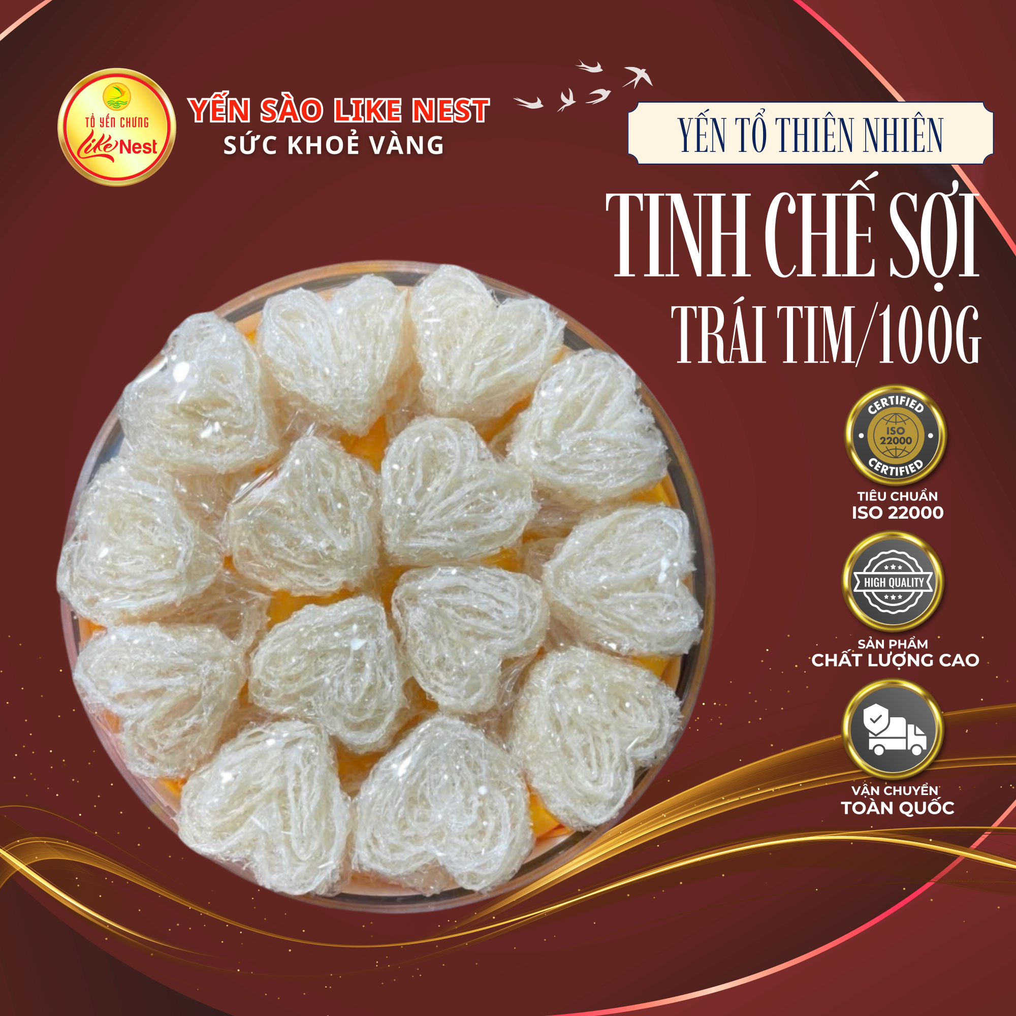 Yến Sào Tinh Chế Sợi Trái Tim 100g | Like Nest - Sức Khòe Vàng